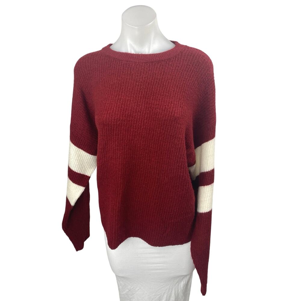John + Jenn Women's Red White Long Sleeve Stripe Ribbed Knit Sweater Top Size S
